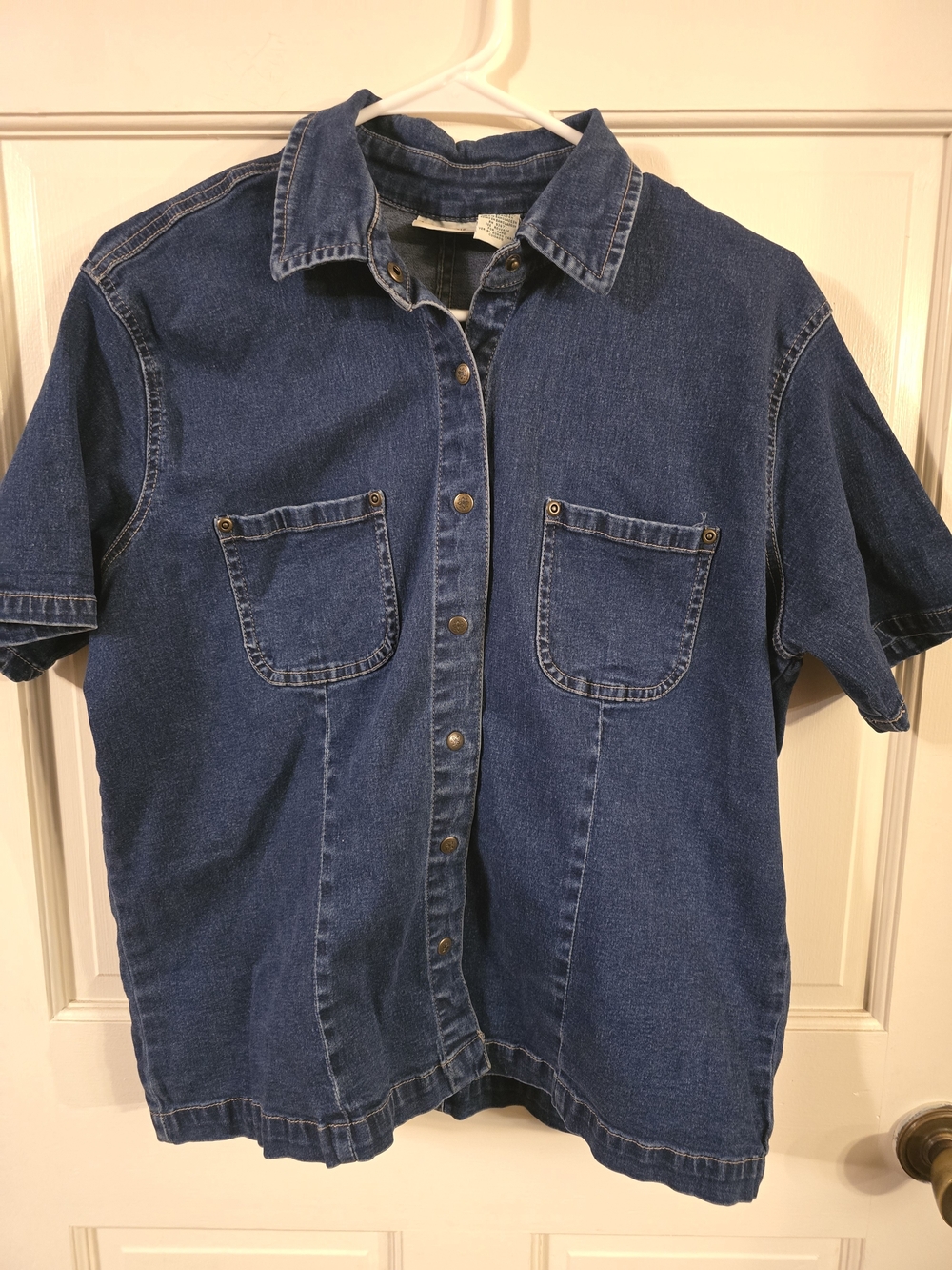 St. John's Bay Womens Blue Denim Short-Sleeve Button-Front Shirt #326